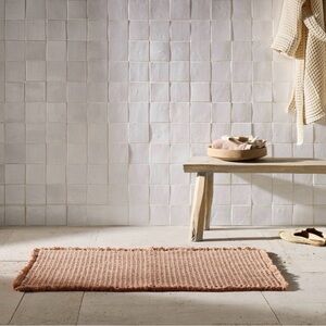 21"x34" Waffle Cotton Bath Rug with Fringes Clay - Casaluna™